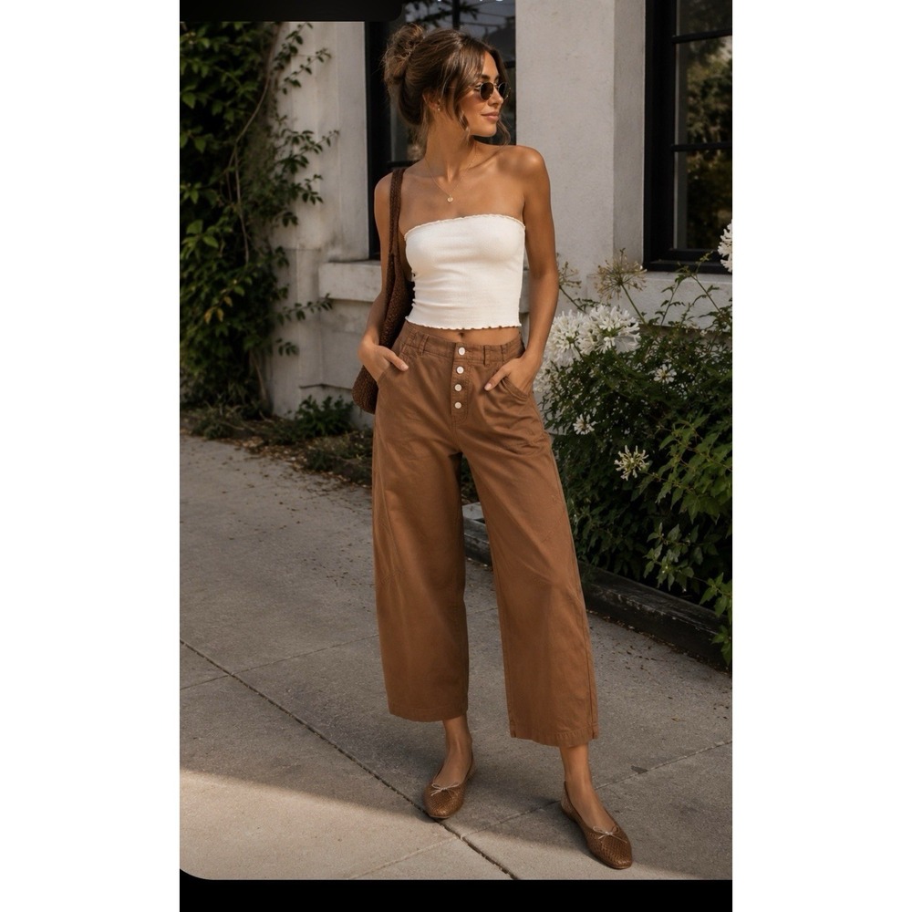 ANTHROPOLOGIE PILCRO Button Front Barrel Pants Womens 27x26" High Rise Cropped